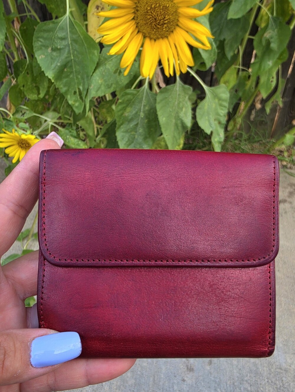 Coach Vintage Small Distressed Leather Wallet - Wine Red